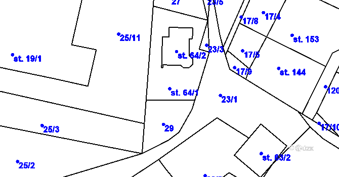 Parcela st. 64/1 v KÚ Blatno u Chomutova, Katastrální mapa