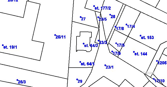 Parcela st. 64/2 v KÚ Blatno u Chomutova, Katastrální mapa