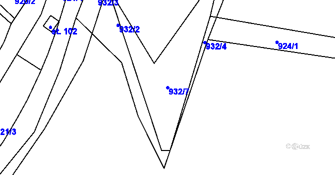 Parcela st. 932/7 v KÚ Blatno u Chomutova, Katastrální mapa