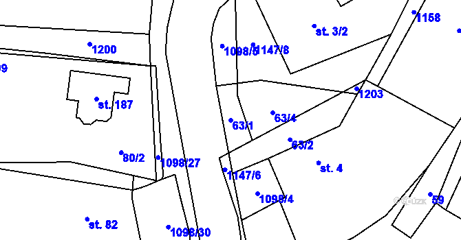 Parcela st. 63/1 v KÚ Blatno u Chomutova, Katastrální mapa