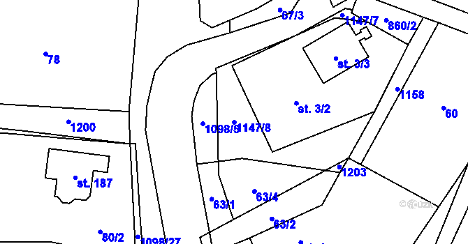 Parcela st. 1147/8 v KÚ Blatno u Chomutova, Katastrální mapa