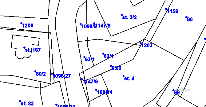 Parcela st. 63/4 v KÚ Blatno u Chomutova, Katastrální mapa