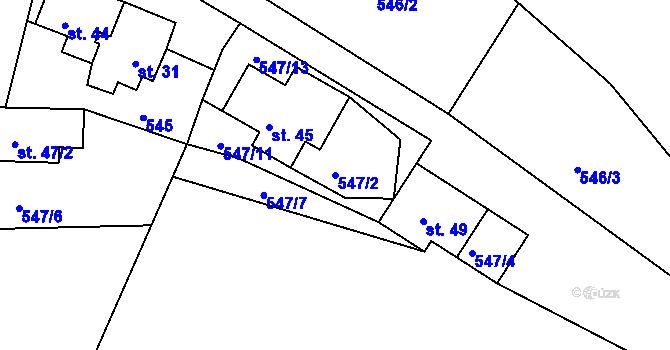 Parcela st. 547/2 v KÚ Květnov u Chomutova, Katastrální mapa