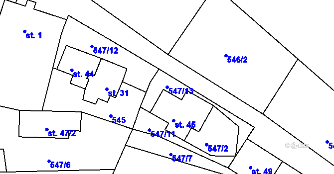 Parcela st. 547/13 v KÚ Květnov u Chomutova, Katastrální mapa