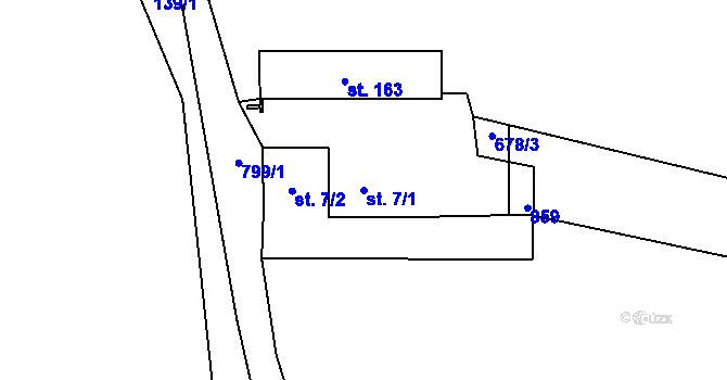 Parcela st. 7/1 v KÚ Mezihoří u Chomutova, Katastrální mapa