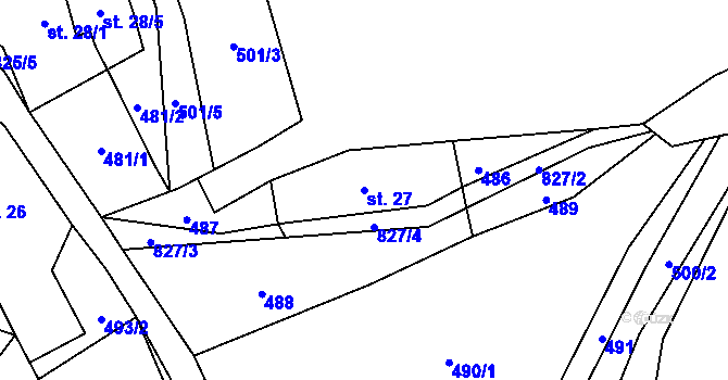 Parcela st. 27 v KÚ Mezihoří u Chomutova, Katastrální mapa