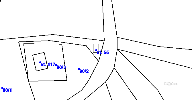 Parcela st. 55 v KÚ Mezihoří u Chomutova, Katastrální mapa