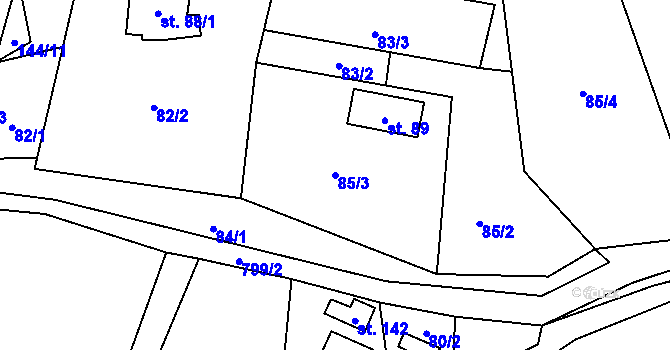 Parcela st. 85/3 v KÚ Mezihoří u Chomutova, Katastrální mapa