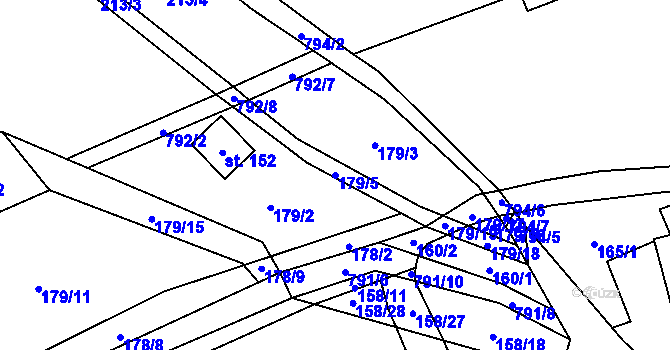 Parcela st. 179/5 v KÚ Mezihoří u Chomutova, Katastrální mapa