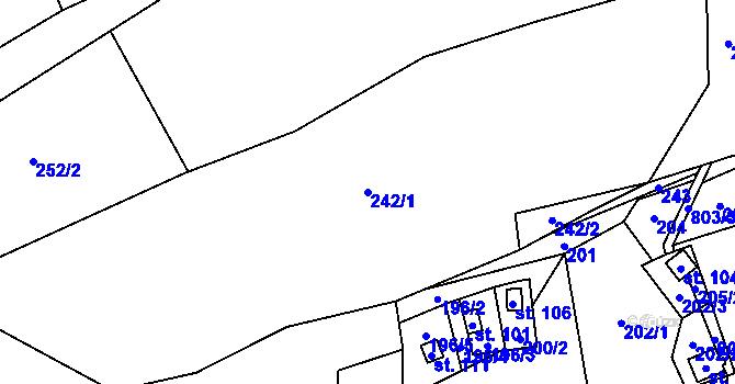 Parcela st. 242/1 v KÚ Mezihoří u Chomutova, Katastrální mapa
