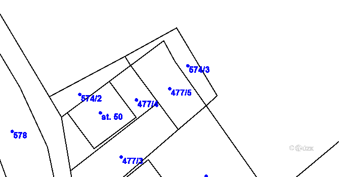 Parcela st. 477/5 v KÚ Mezihoří u Chomutova, Katastrální mapa