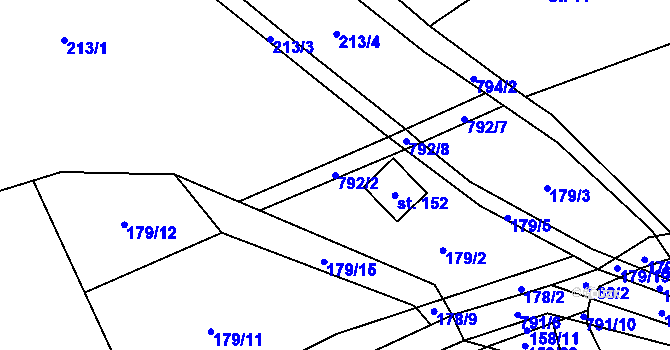 Parcela st. 792/2 v KÚ Mezihoří u Chomutova, Katastrální mapa
