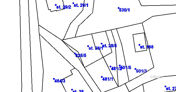 Parcela st. 28/1 v KÚ Mezihoří u Chomutova, Katastrální mapa