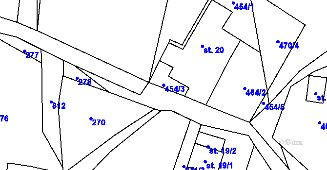 Parcela st. 454/3 v KÚ Mezihoří u Chomutova, Katastrální mapa