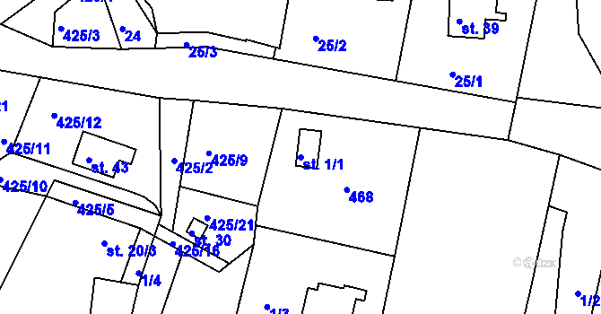 Parcela st. 1/1 v KÚ Šerchov, Katastrální mapa