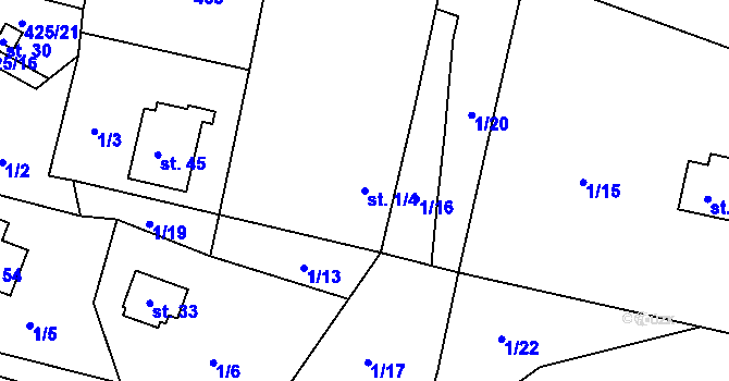 Parcela st. 1/4 v KÚ Šerchov, Katastrální mapa