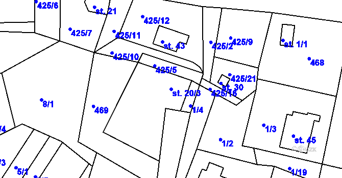 Parcela st. 20/3 v KÚ Šerchov, Katastrální mapa