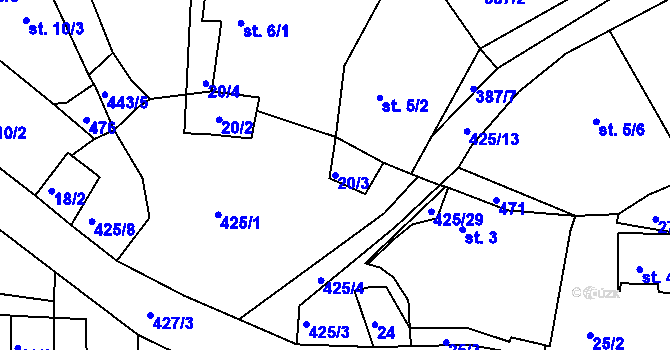 Parcela st. 20/3 v KÚ Šerchov, Katastrální mapa