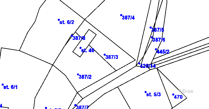 Parcela st. 387/3 v KÚ Šerchov, Katastrální mapa