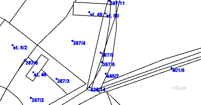 Parcela st. 387/5 v KÚ Šerchov, Katastrální mapa