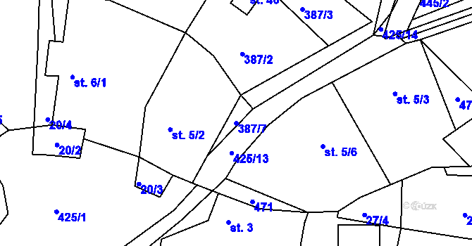 Parcela st. 387/7 v KÚ Šerchov, Katastrální mapa