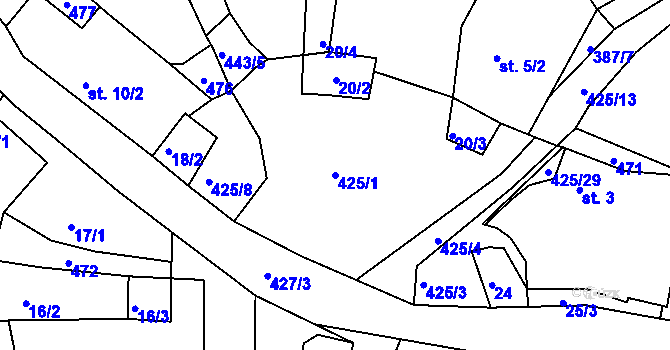 Parcela st. 425/1 v KÚ Šerchov, Katastrální mapa