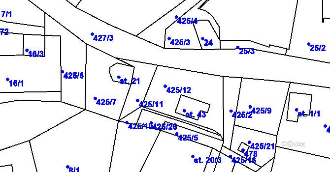 Parcela st. 425/12 v KÚ Šerchov, Katastrální mapa
