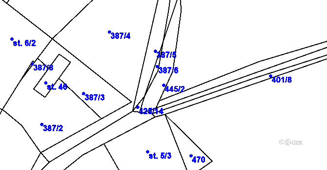Parcela st. 445/2 v KÚ Šerchov, Katastrální mapa