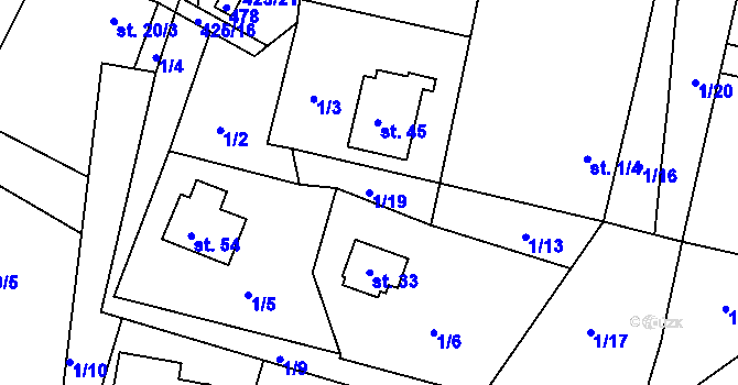 Parcela st. 1/19 v KÚ Šerchov, Katastrální mapa