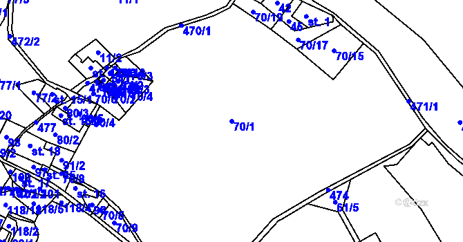 Parcela st. 70/1 v KÚ Zákoutí, Katastrální mapa