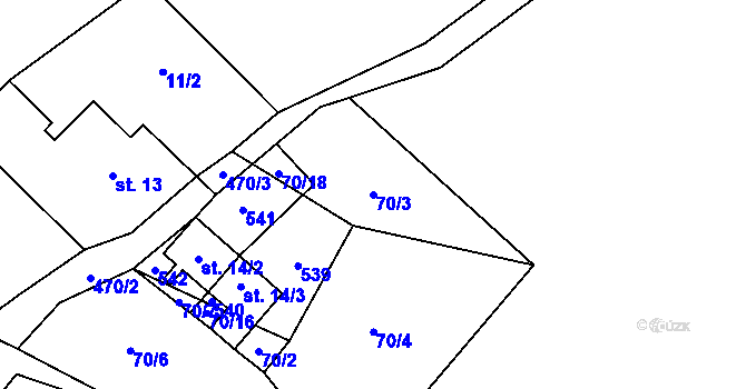 Parcela st. 70/3 v KÚ Zákoutí, Katastrální mapa