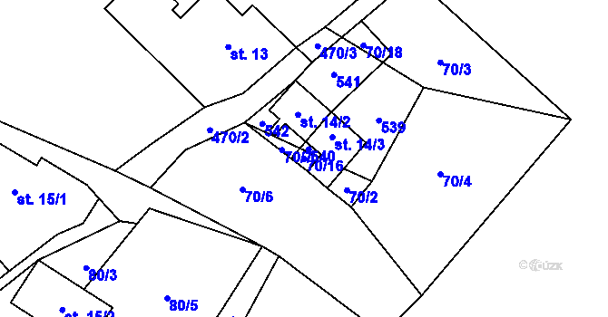 Parcela st. 70/16 v KÚ Zákoutí, Katastrální mapa