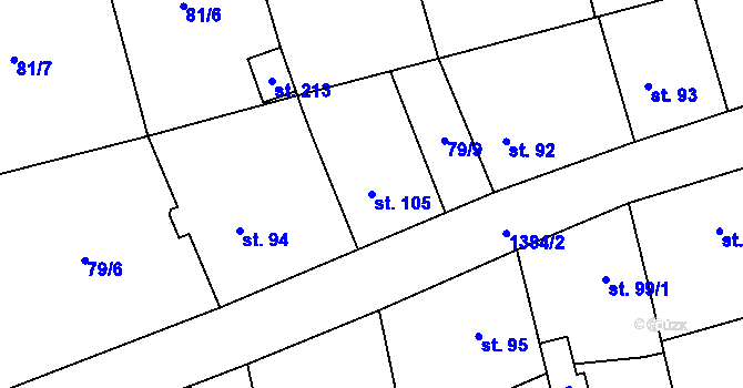 Parcela st. 105 v KÚ Blatno u Podbořan, Katastrální mapa