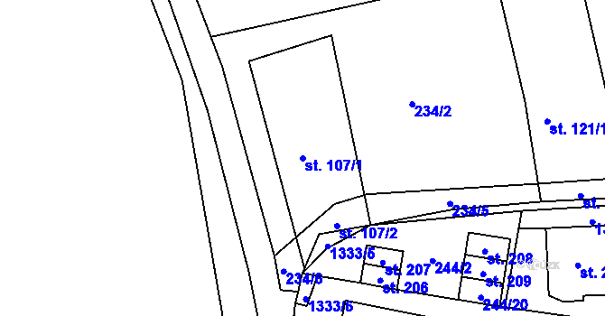 Parcela st. 107/1 v KÚ Blatno u Podbořan, Katastrální mapa
