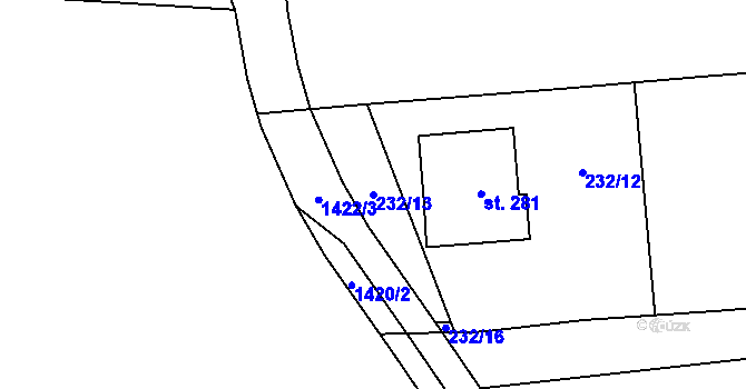 Parcela st. 232/13 v KÚ Blatno u Podbořan, Katastrální mapa