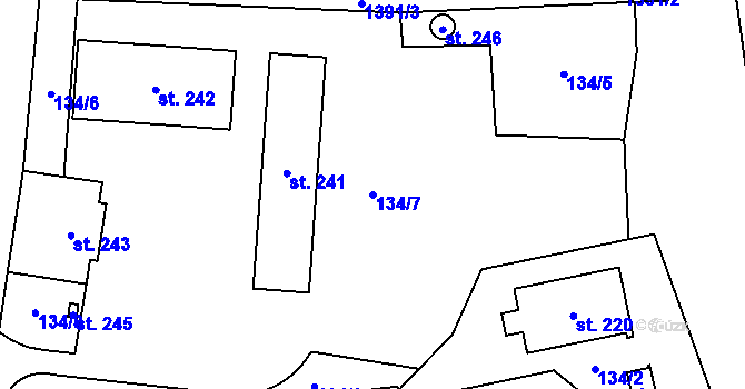 Parcela st. 134/7 v KÚ Blatno u Podbořan, Katastrální mapa