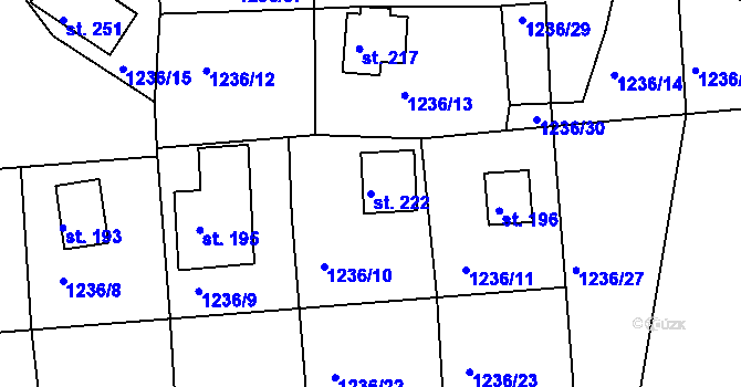 Parcela st. 222 v KÚ Blatno u Podbořan, Katastrální mapa