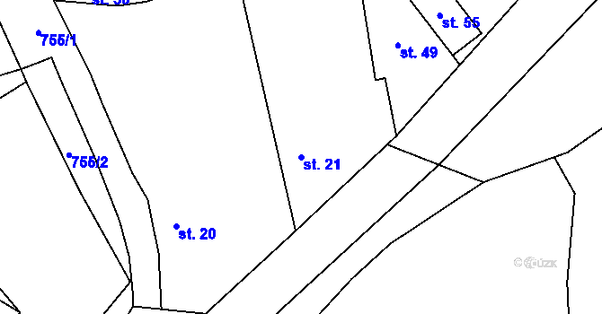 Parcela st. 21 v KÚ Malměřice, Katastrální mapa