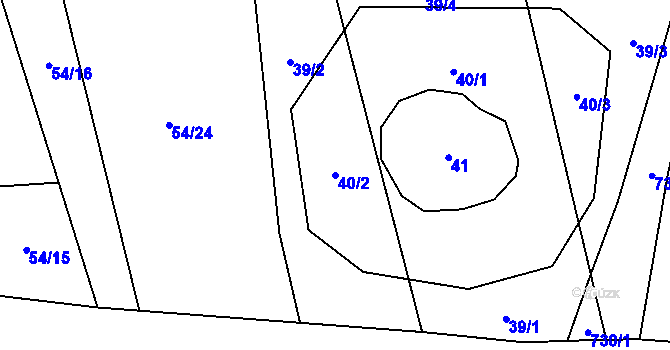 Parcela st. 40/2 v KÚ Malměřice, Katastrální mapa
