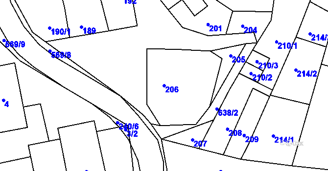 Parcela st. 206 v KÚ Blazice, Katastrální mapa