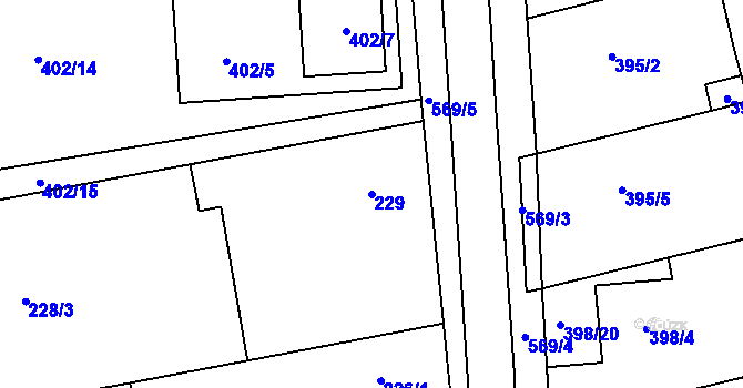 Parcela st. 229 v KÚ Blazice, Katastrální mapa