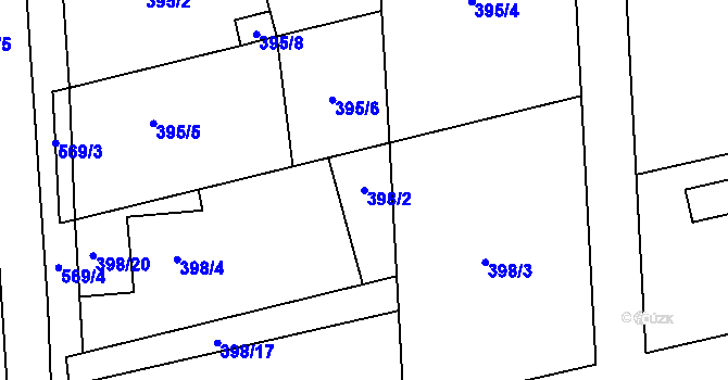 Parcela st. 398/2 v KÚ Blazice, Katastrální mapa