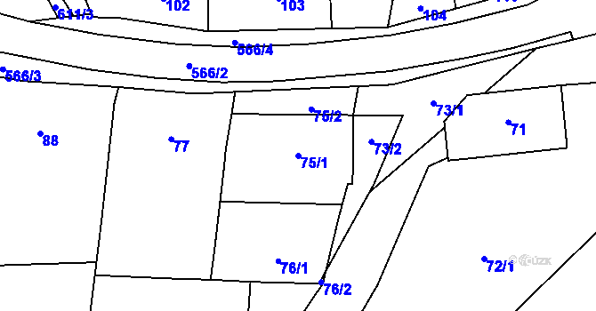 Parcela st. 75/1 v KÚ Blazice, Katastrální mapa