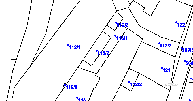 Parcela st. 116/2 v KÚ Blazice, Katastrální mapa