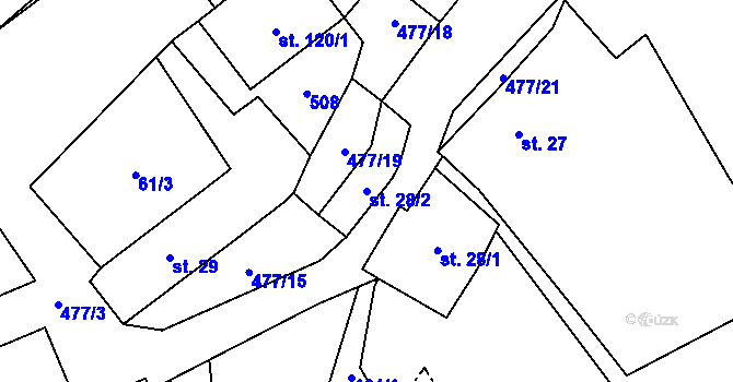 Parcela st. 28/2 v KÚ Blažejov, Katastrální mapa