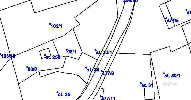 Parcela st. 33/1 v KÚ Blažejov, Katastrální mapa