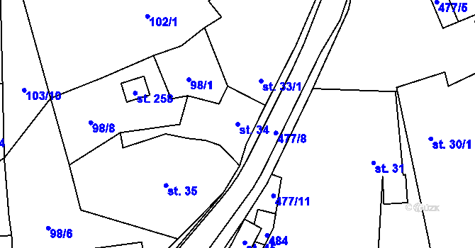 Parcela st. 34 v KÚ Blažejov, Katastrální mapa