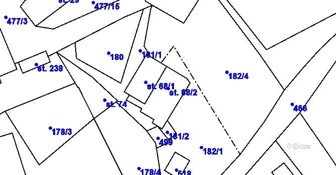 Parcela st. 68/2 v KÚ Blažejov, Katastrální mapa