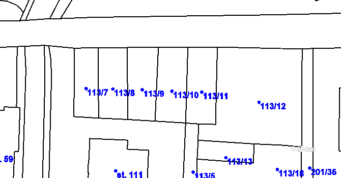Parcela st. 113/10 v KÚ Blažejov, Katastrální mapa