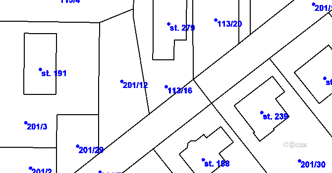 Parcela st. 113/16 v KÚ Blažejov, Katastrální mapa